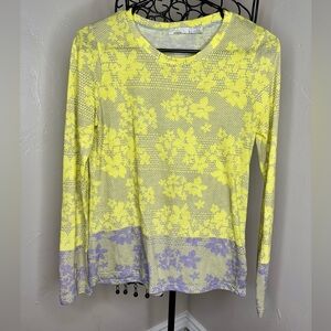prAna Francie Top Sheer Goldfinch Chantilly Organic Floral Recycled Long Sleeve